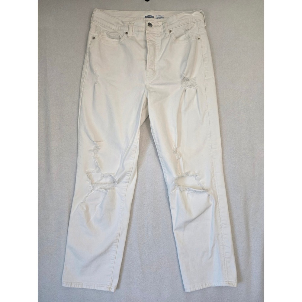 Old Navy Sky-Hi Straight Jeans 10 White Distressed Extra High Rise Denim Y2K